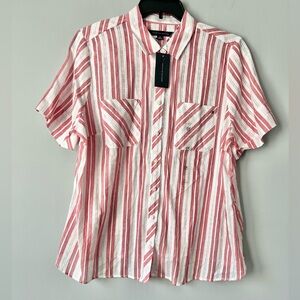 Tommy Hilfiger Plus Size Cotton Dobby Stripe Camp Shirt White Size 0X
